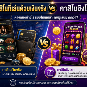 คาสิโนออนไลน์ที่เล่นด้วยเงินจริง vs. คาสิโนชิงโชค ต่างกันอย่างไร แบบไหนเหมาะกับผู้เล่นมากกว่า?